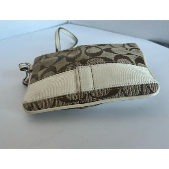 Coach Brown Signature/Ivory Cream Stripe Wristlet Wallet - Picture 4 of 6